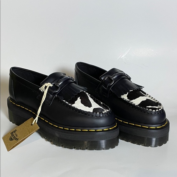 Dr. Martens Shoes - Dr. Martens Adrian Snaffle Black and White Fur Platform Loafers